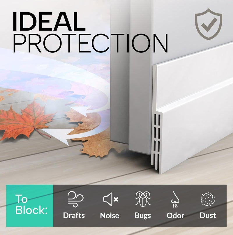 شريط مانع تسرب الباب لحجب الحشرات والهواء والغبار - لاصق ذاتي اللصق، سدادات سيليكون لسحب الباب من أسفل الباب - عازل للصوت، عازل للطقس - واقي من سحب الباب - 1 متر - أبيض - Image 3